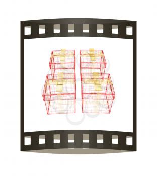 colorful gift box concept. 3d illustration. The film strip.