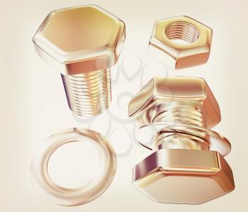 Screws and nuts set. 3d illustration. Vintage style