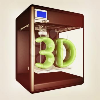 3d printer. 3d illustration. Vintage style