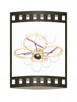 Quadcopter Dron. 3d render. The film strip.