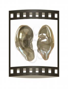 Ear model. 3d illustration. The film strip.