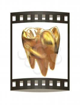 Gold tooth. 3d illustration. Film strip.