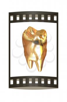 Gold tooth. 3d illustration. Film strip.