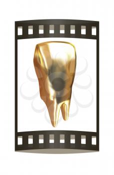 Gold tooth. 3d illustration. Film strip.