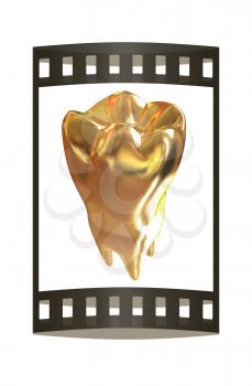 Gold tooth. 3d illustration. Film strip.