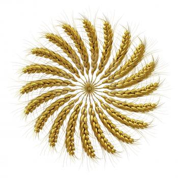 3D illustration of a golden wreath made of wheat spikelets. Design element. 3d render