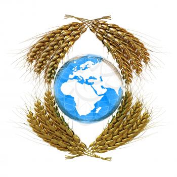 Wheat ears logo design with Earth. 3d render