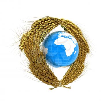 Wheat ears logo design with Earth. 3d render