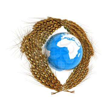 Wheat ears logo design with Earth. 3d render