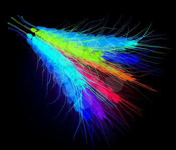 Colorful spikelets design. 3d render. On a black background.