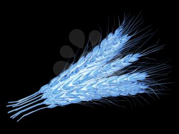 Golden spikelet. 3d render. On a black background.