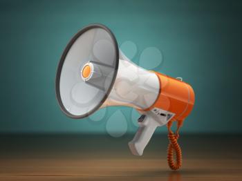 Megaphone or loudspeaker on green vintage background. 3d