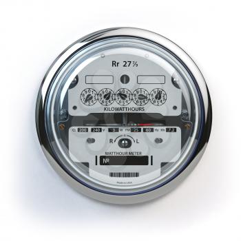 Analog electric meter isolated on white.  Electricity consumption concept. 3d illustration