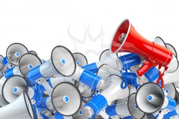 Megaphones. Promotion and advertising, digital marketing or social network. Leader of protest or revolution  concept. 3d illustration