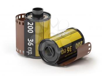 35mm camera photo film canisters isolateed on white. 3d illustration