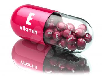 Vitamin E capsule or pill. Dietary supplements. 3d illustration