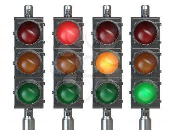 Traffic lights isolated on white background. 3d illustration