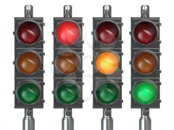 Traffic lights isolated on white background. 3d illustration