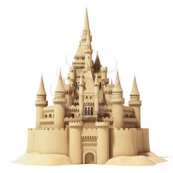 Fairytale sand castle isolated on white background. 3d illustration