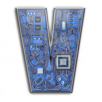 Letter V.  Alphabet in circuit board style. Digital hi-tech letter isolated on white. 3d illustration