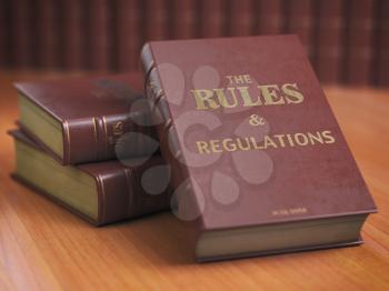 Rules an regulations books with official instructions and directions of organization or team. 3d illustration