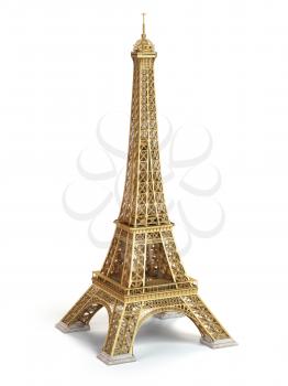 Eiffel Tower golden isolated on a white background. 3d illustration