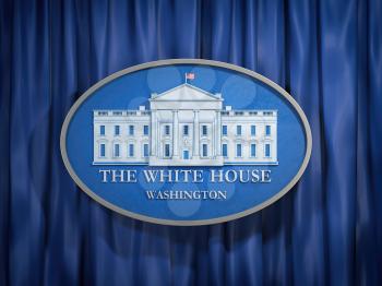 The White House Washington sign on blue background. 3d illustration