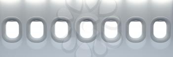 Airplane windows. Travel and tourism fliight concept. Space for text. 3d illustration