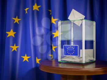 Ballot box with European Union EU flag. 3d illustration