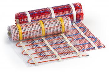 Mat electric floor heating system isolated on white. Heated warm floor. Underfloor heating. 3d illustration