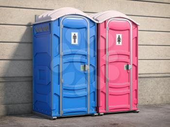 Portable plastic toilet or public facilities on the street. 3d illustration