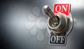 Retro toggle switch ON OFF on metal background. 3d illustration