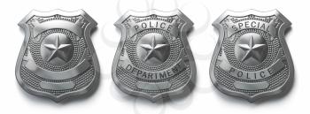 Police metal badge isolated on white Sign and symbol of police. 3d illustration