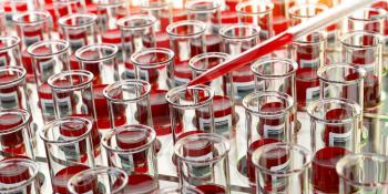 Open blood test tubes in laboratory. 3d illustration