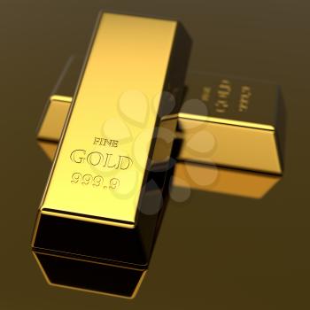 Golden bars. Precious metal ingots. Business background. Finance and banking concept. 3D illustration. 