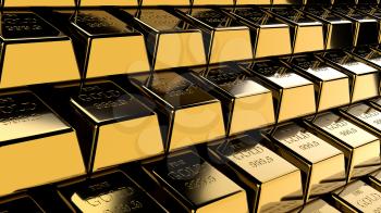 Golden bars. Precious metal ingots. Business background. Finance and banking concept. 3D illustration. 