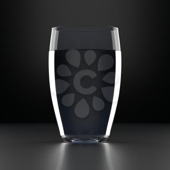 Full Water Glass on black background. Drinking glassware. 3D illustration.