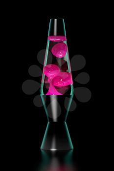 Pink lava lamp on black background. Dark key.