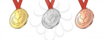 Gold medal with laurels , stars and cup. Round blank coin with ornaments. Victory, best product, service or employee, first place concept. Achievement in sports. Isolated on white background.