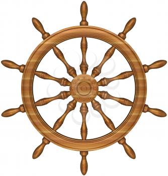 Steering wheel of a ship sailing.