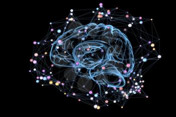 Illustration of the thought processes in the brain. 3D illustration