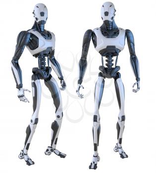 Robot android isolated on white. Clipping path included. 3D illustration