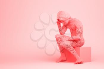 Modern Thinker made of pink cubes