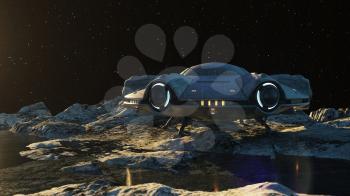 UFO on the Moon. 3d illustration