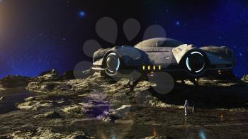 UFO on the Moon. 3d illustration