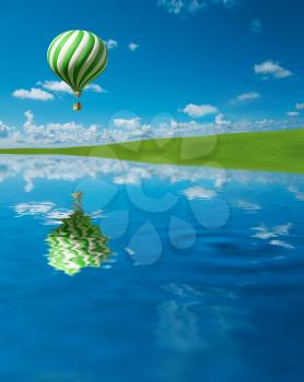 Green-white Hot Air Balloon in the blue sky