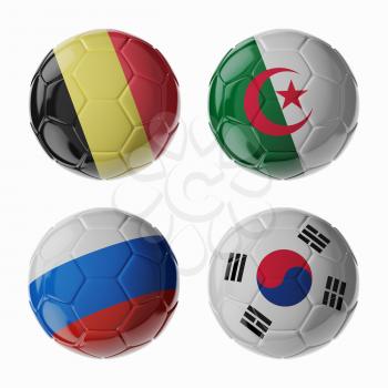 Set of 3d soccer balls with flags