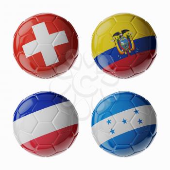 Set of 3d soccer balls with flags