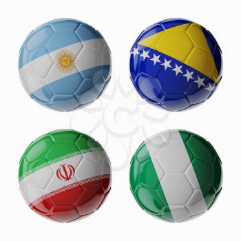 Set of 3d soccer balls with flags