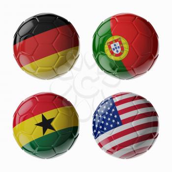 Set of 3d soccer balls with flags